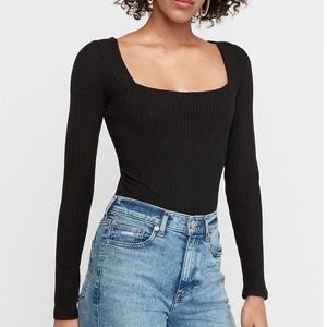 EXPRESS Black Ripped Long Sleeve Bodysuit
